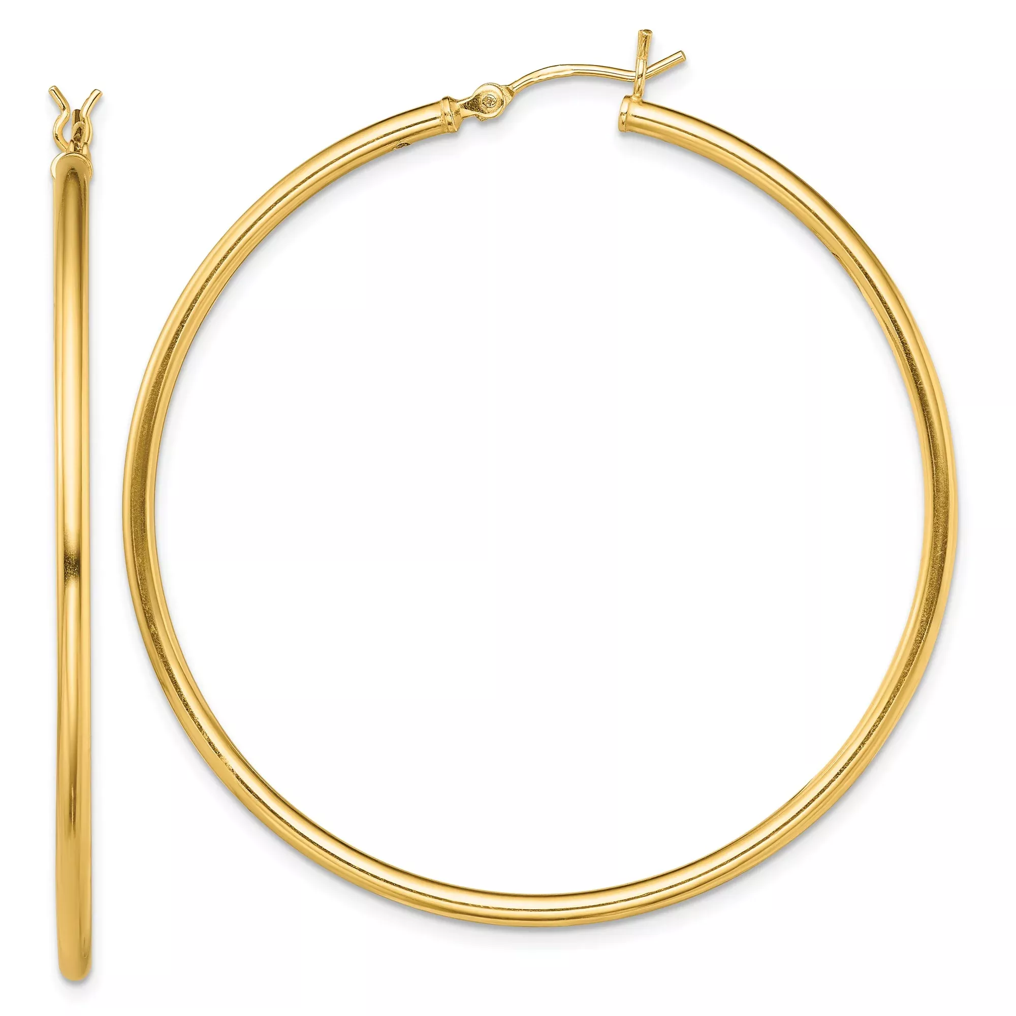 Sterling Silver Hoop Earrings, Large Gold Tone, Lightweight Polished Round Tube Style for Women