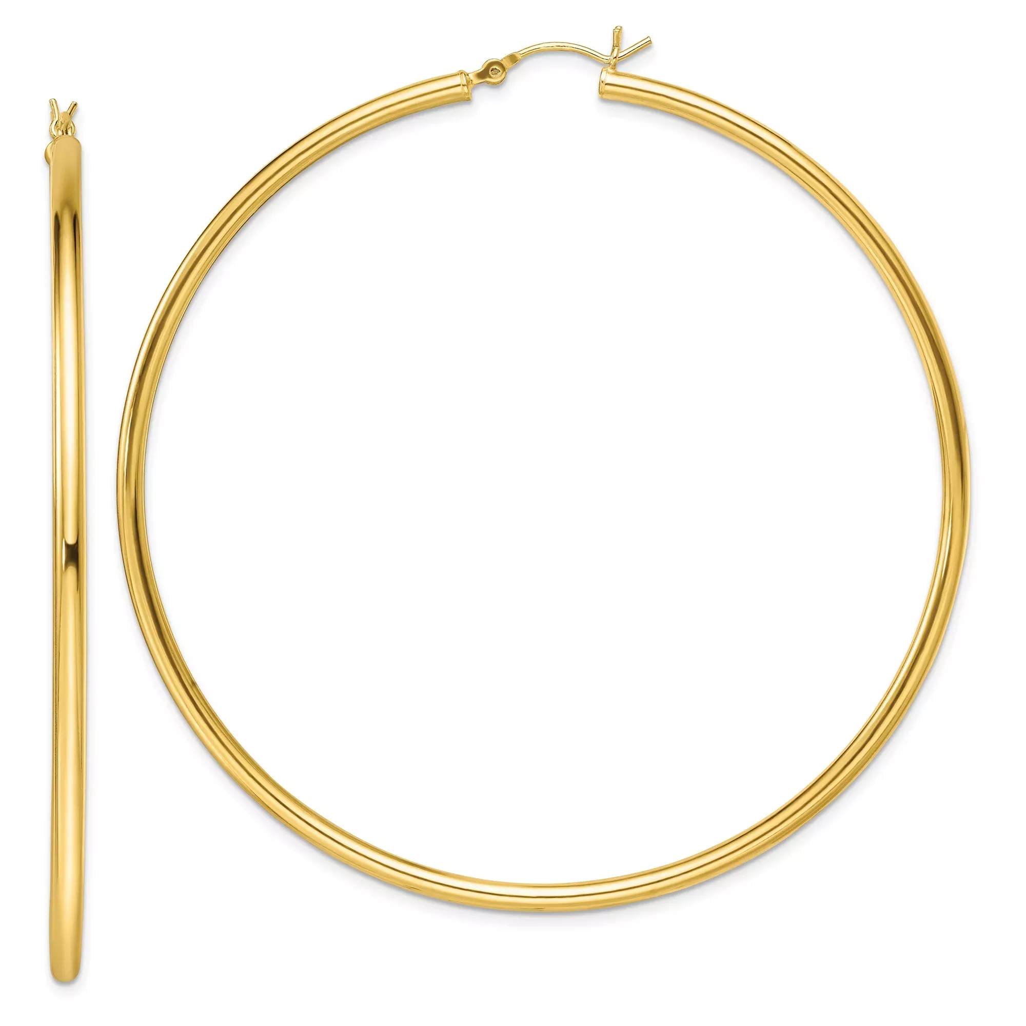 Sterling Silver Hoop Earrings, Large Round Polished Design, Minimalist Modern Style