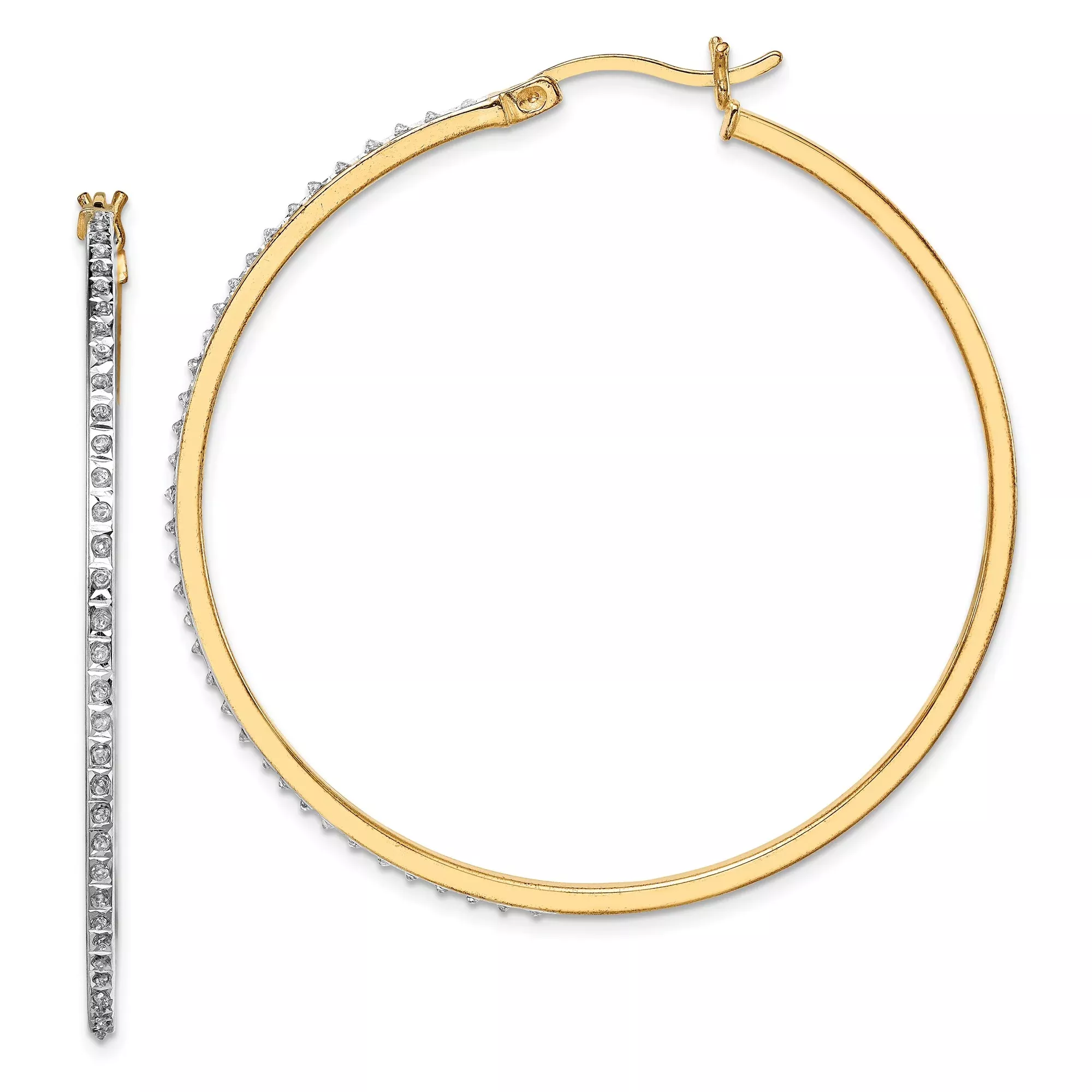Sterling Silver Hoop Earrings with Diamond Mystique Stones, Large Round Statement Style