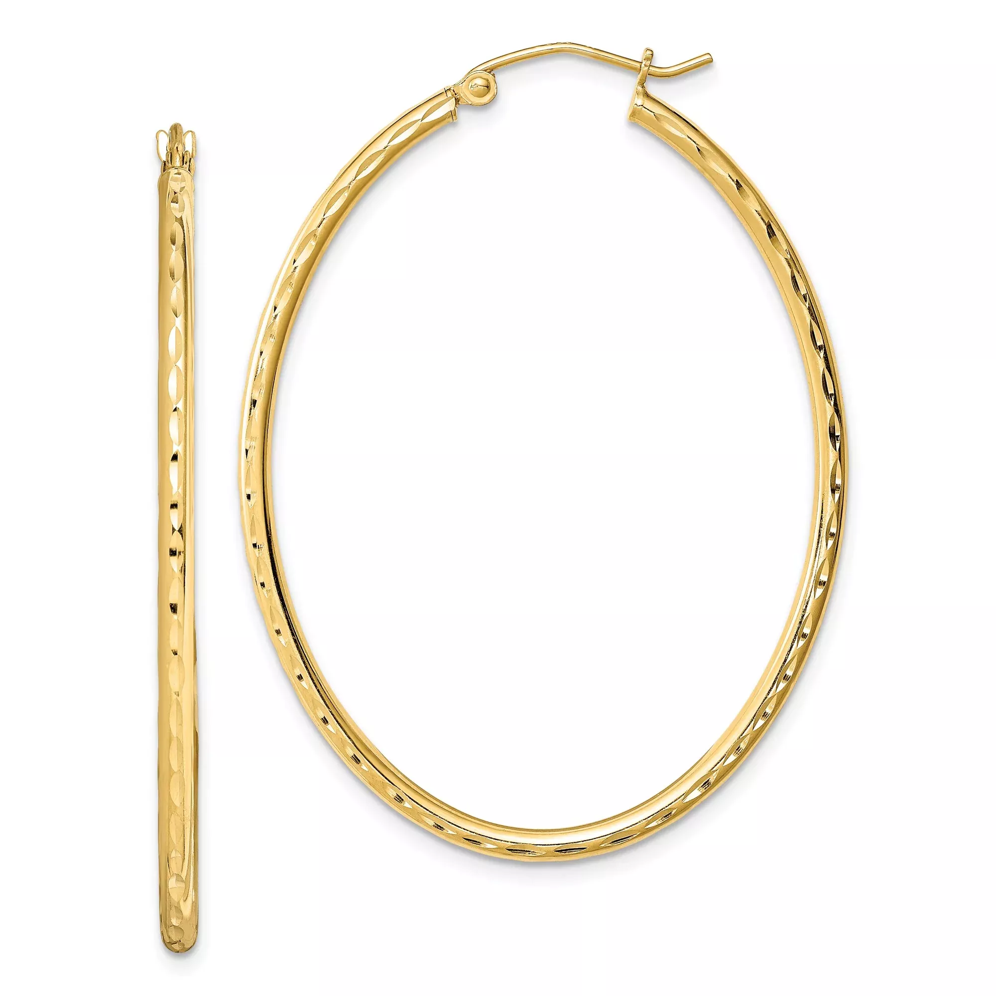 Sterling Silver Hoop Earrings with Hammered Finish, Textured Oval Design, Gold Plated for Women