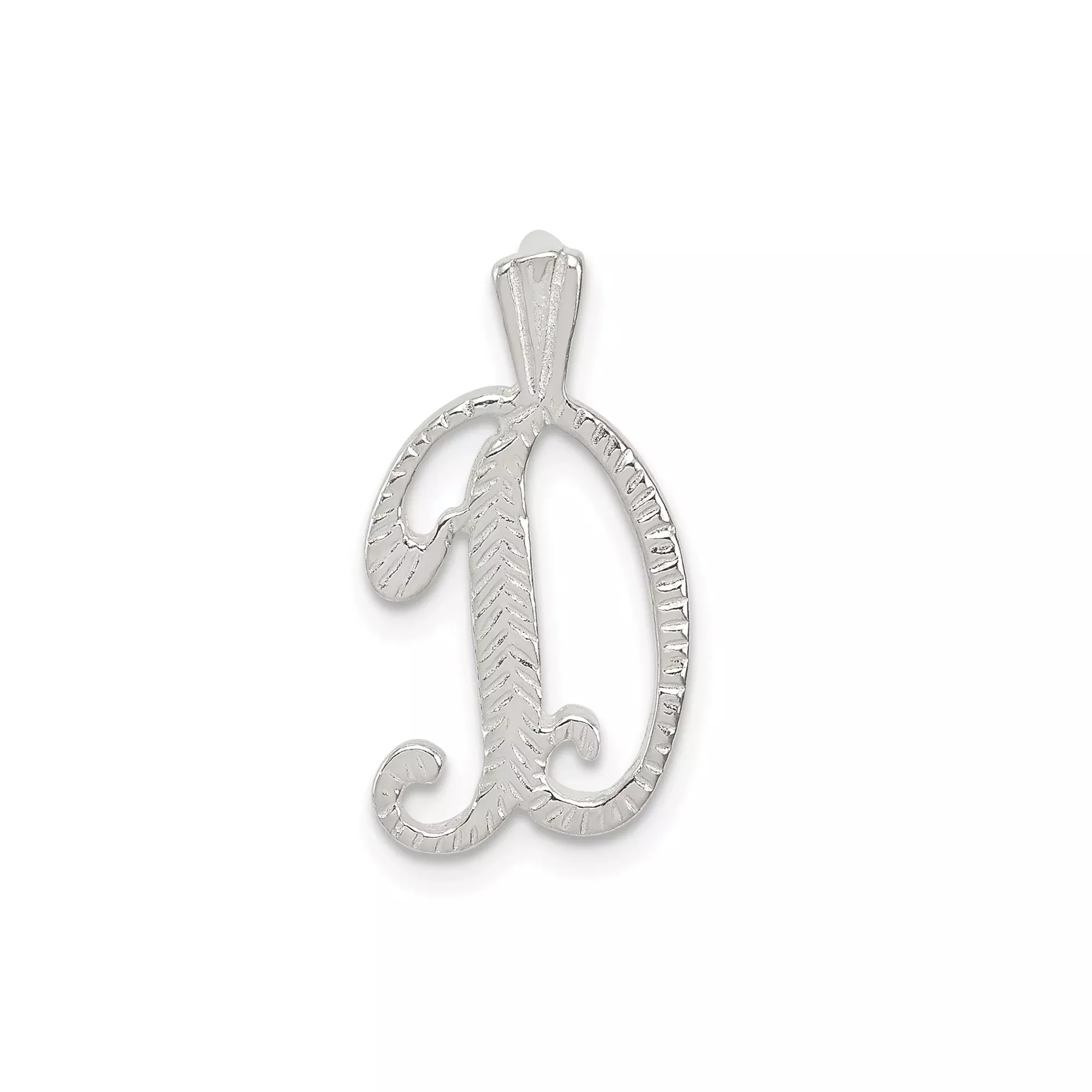 Sterling Silver Initial D Pendant Charm with Textured Scroll Design
