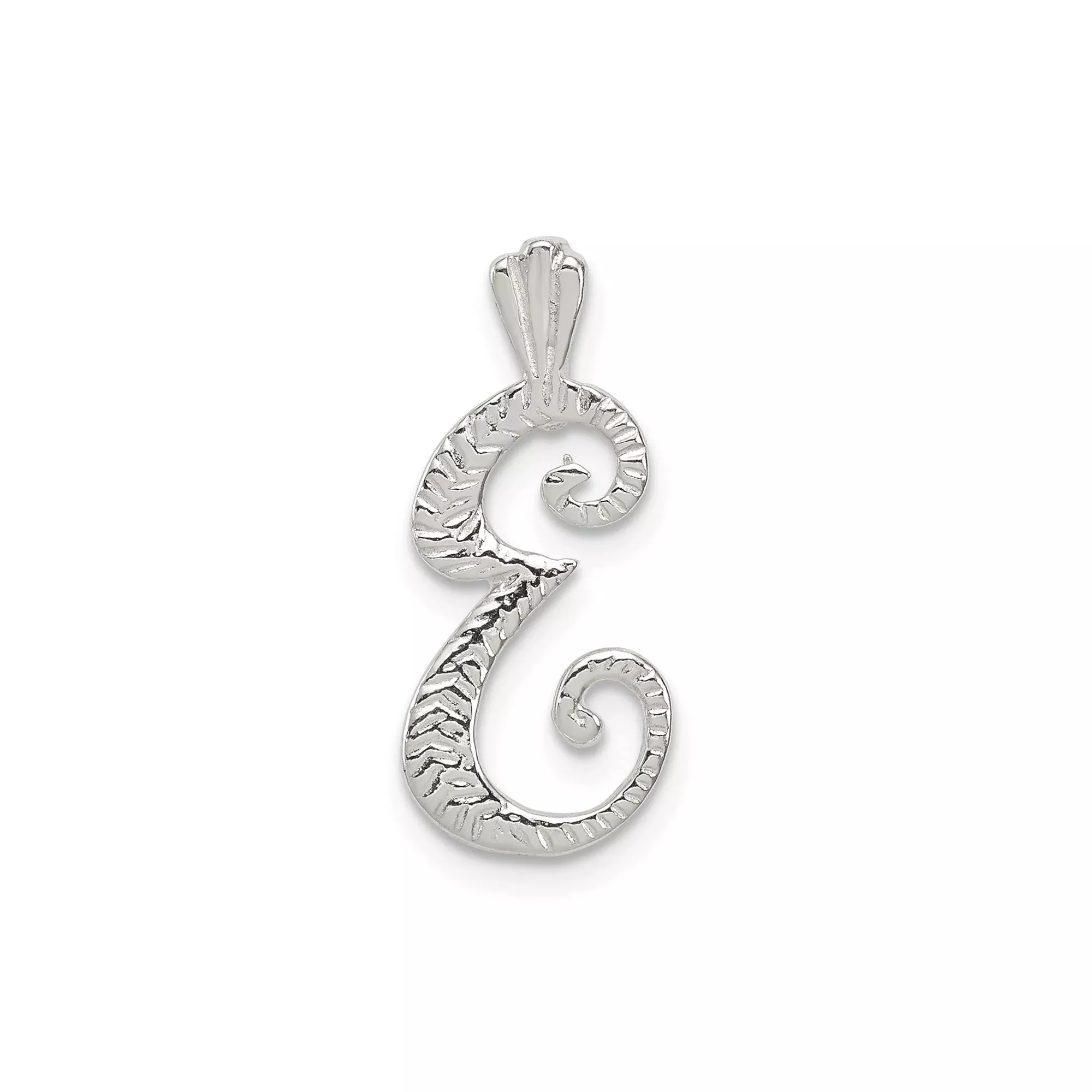 Sterling Silver Initial E Pendant with Hammered Finish, Textured Letter Charm for Women