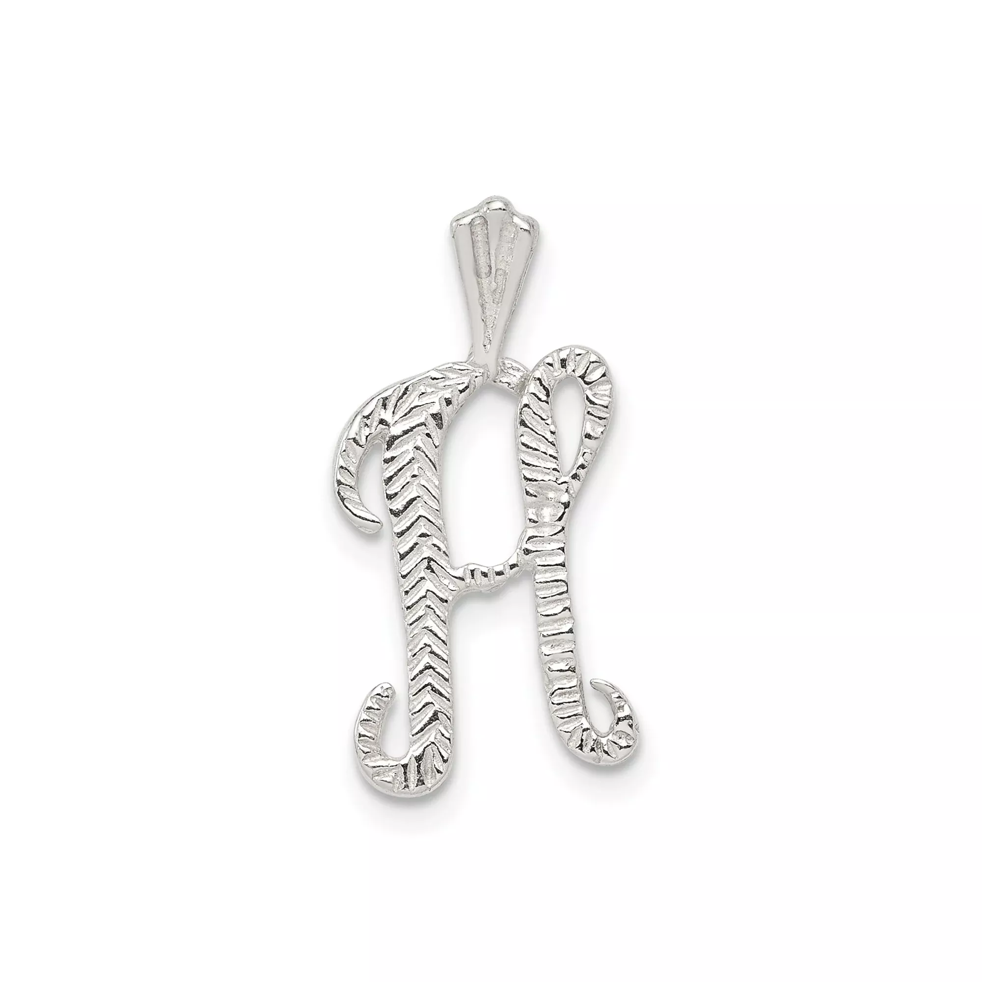 Sterling Silver Initial H Pendant with Textured Chevron Pattern, Minimalist Letter Charm Design