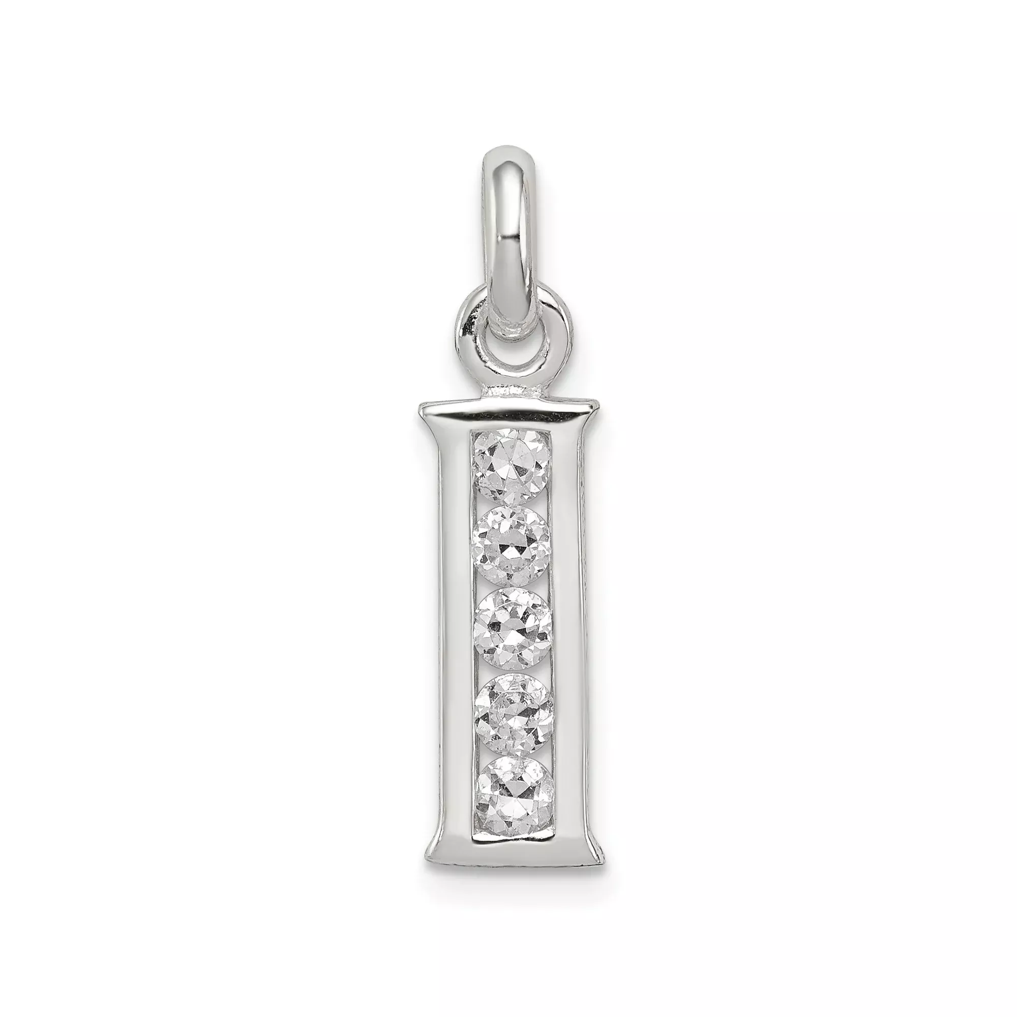 Sterling Silver Initial I Pendant with Cubic Zirconia, Modern Alphabet Letter Charm