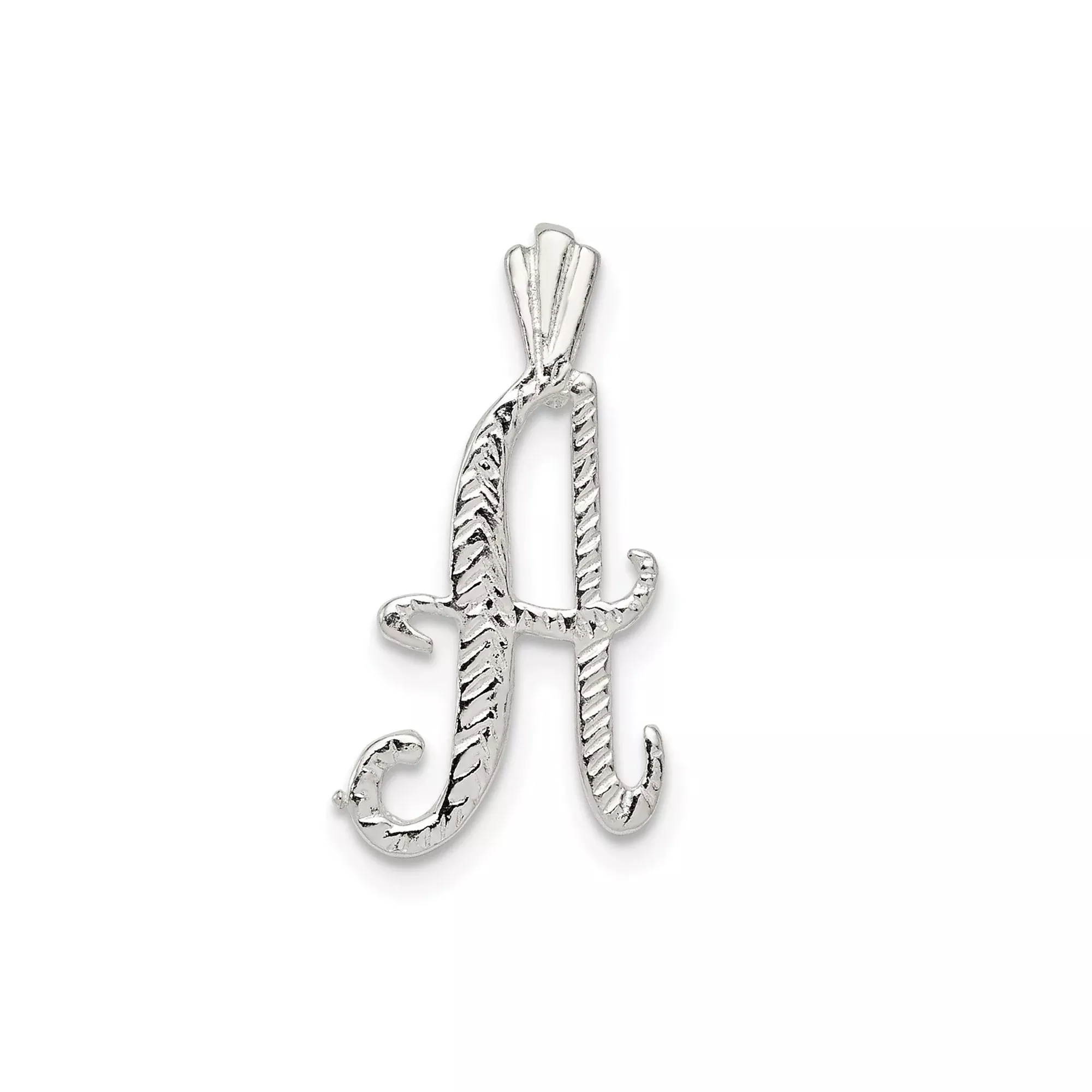 Sterling Silver Initial Pendant with Script Letter A, Textured Alphabet Charm