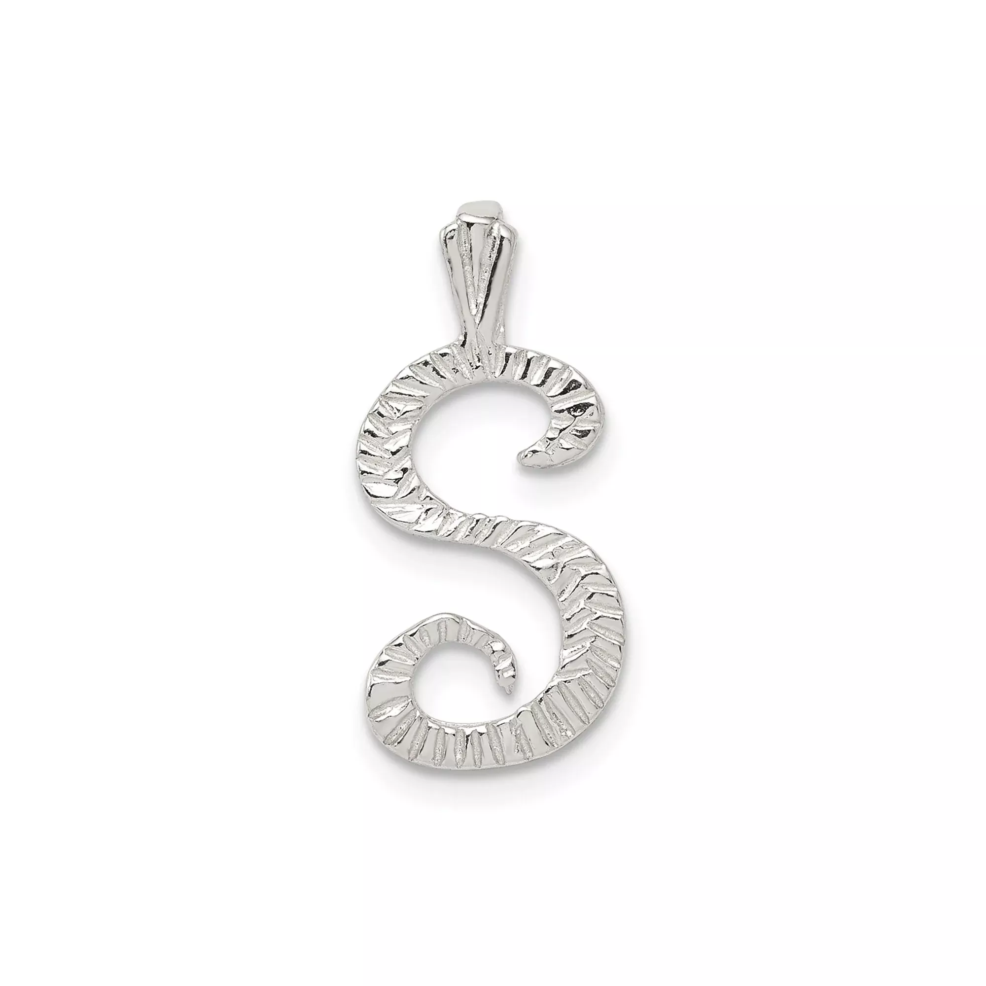 Sterling Silver Initial S Pendant with Ribbed Textured Script Design