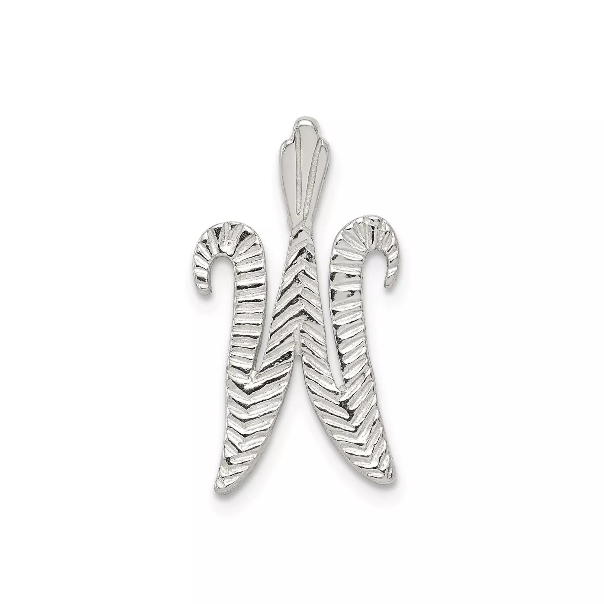 Sterling Silver Initial W Pendant with Textured Chevron Pattern for Women or Unisex Use
