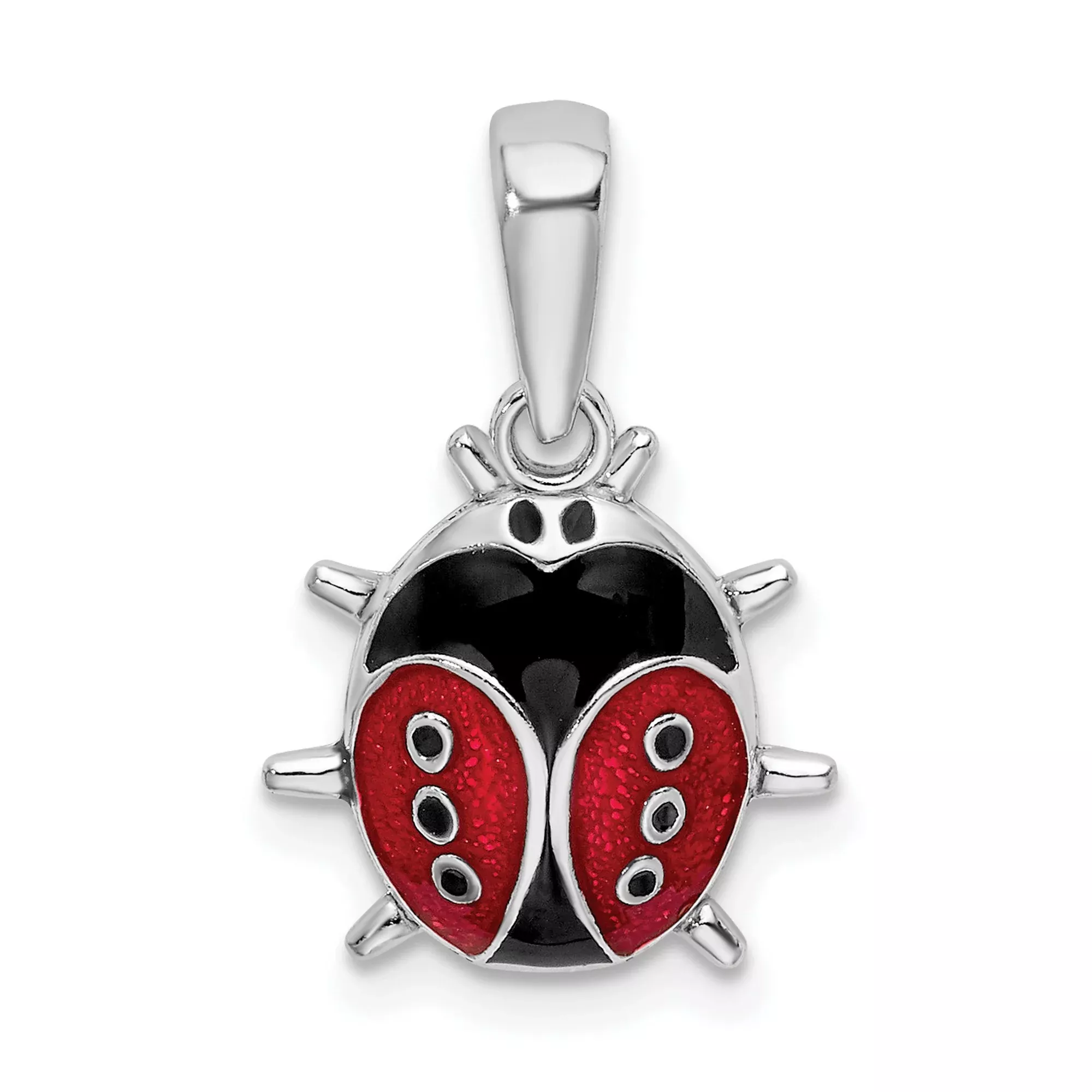 Sterling Silver Ladybug Pendant with Red and Black Enamel Accents, Whimsical Insect Charm