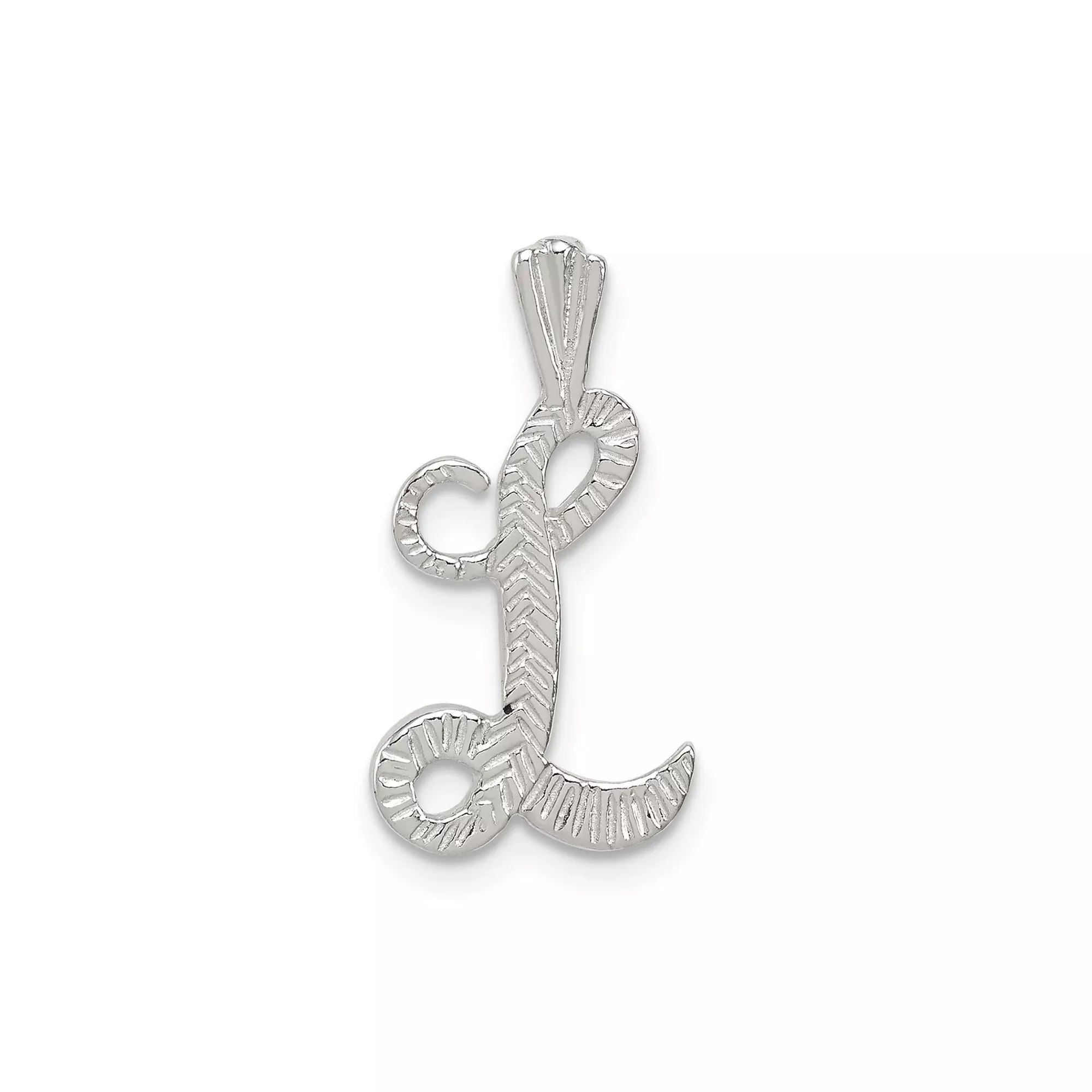 Sterling Silver Letter L Pendant, Textured Script Initial Charm for Women