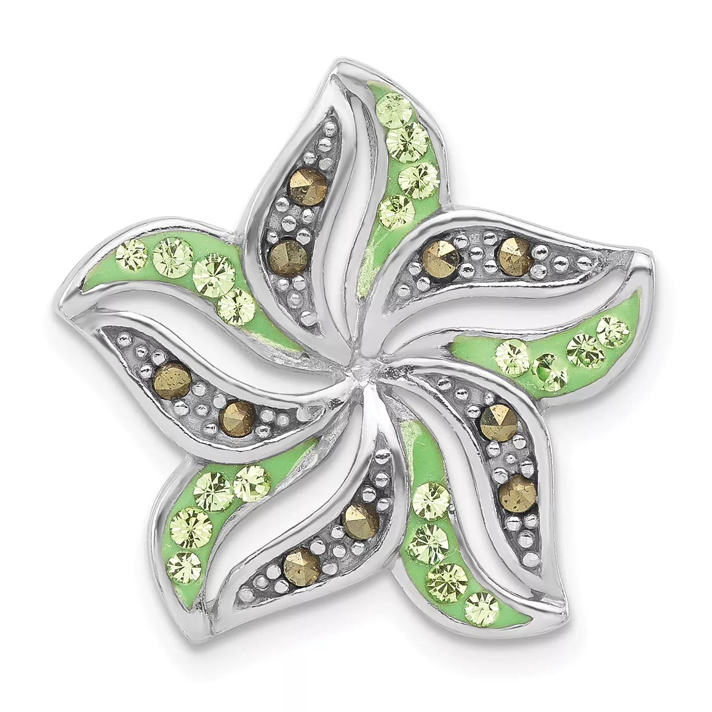 Sterling Silver Marcasite & Green Crystal Pendant
