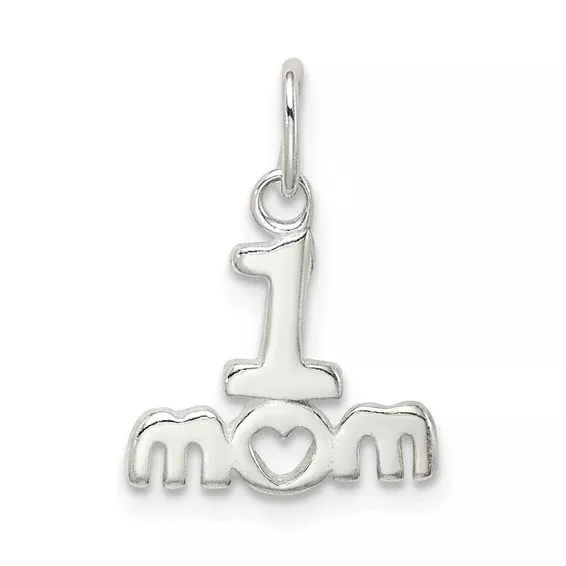 Sterling Silver Mom Pendant with Heart Symbol, Polished Family Tribute Jewelry