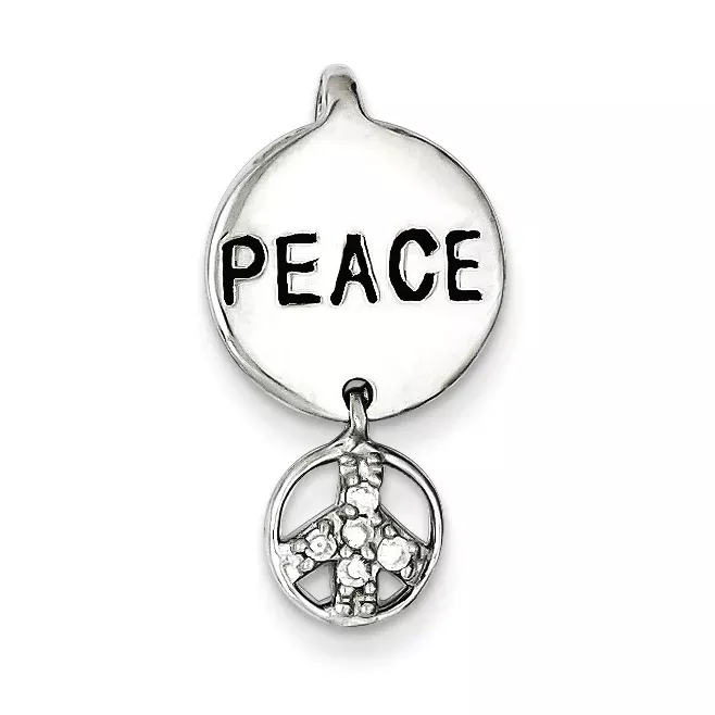 Sterling Silver Peace Sign CZ Pendant