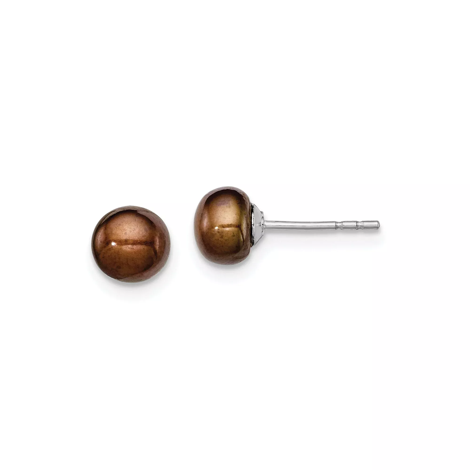 Sterling Silver Pearl Stud Earrings with Round Brown Freshwater Pearls, Minimalist Style for Women