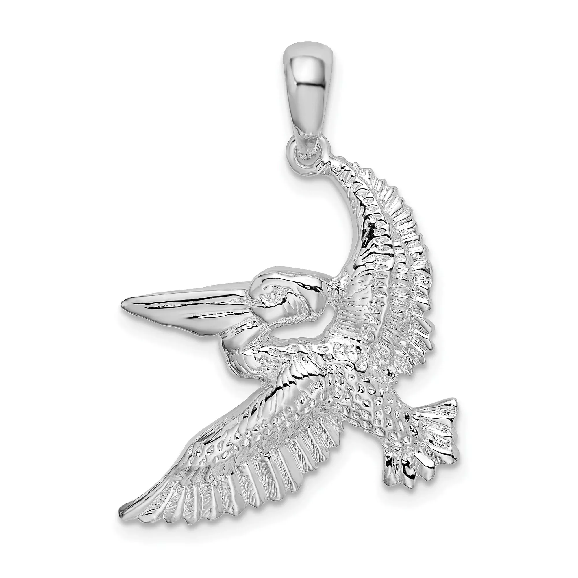 Sterling Silver Pelican Pendant with Bird in Flight Design, Coastal Wildlife Charm