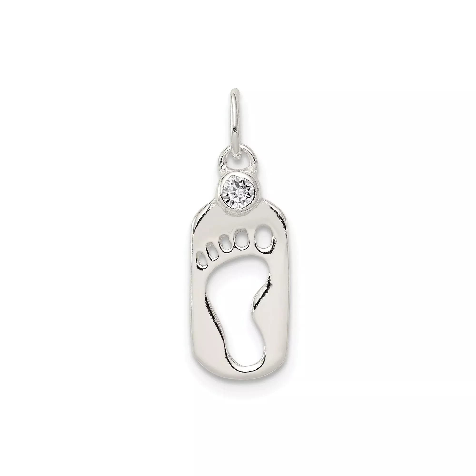 Sterling Silver Pendant with Cubic Zirconia, Baby Footprint Motherhood Keepsake Charm