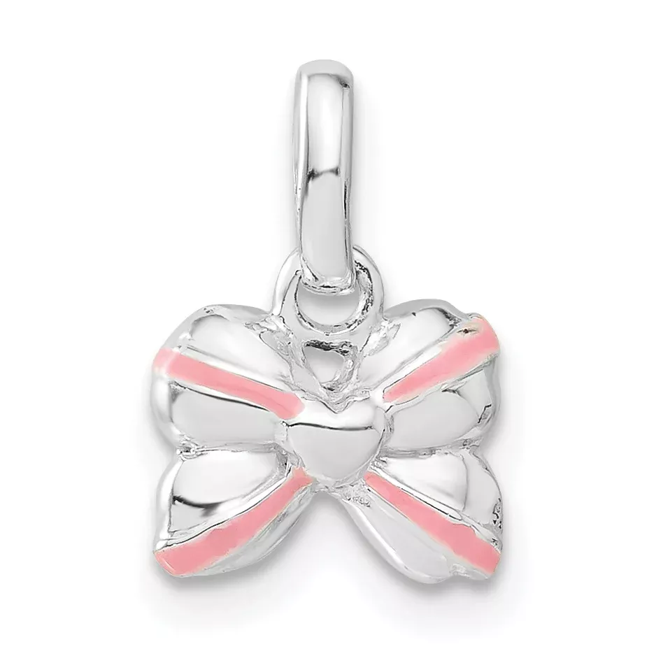 Sterling Silver Pink Enamel Kid's Bow Pendant