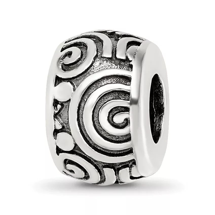 Sterling Silver Reflections Antiqued Circle Swirls Pattern Bead