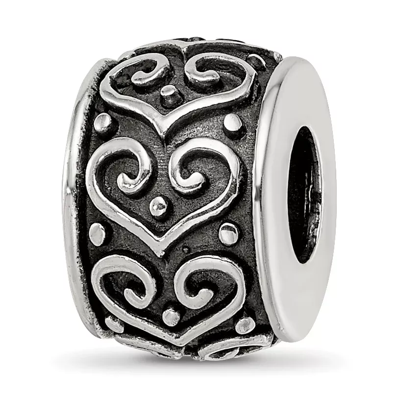 Sterling Silver Reflections Antiqued Heart Pattern Bead