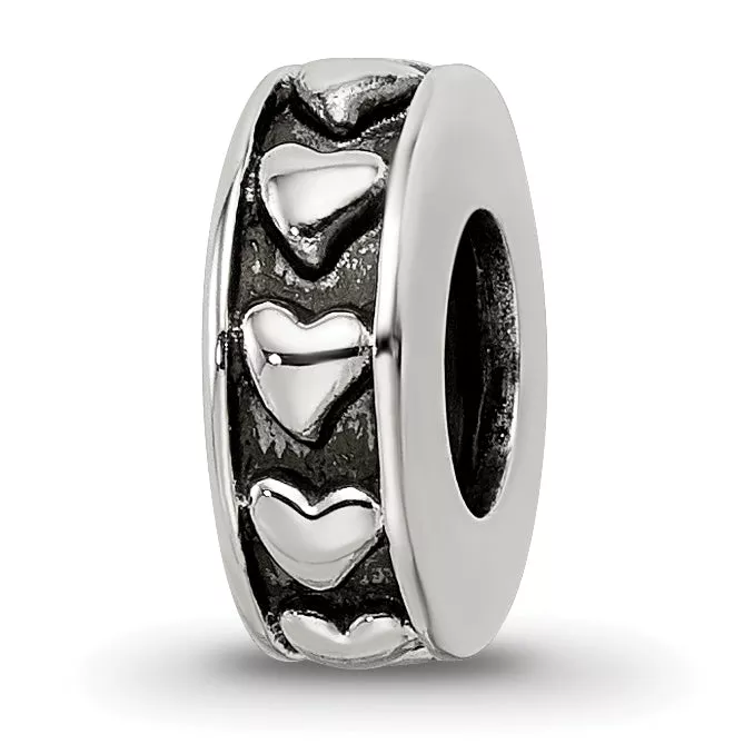 Sterling Silver Reflections Antiqued Hearts Gripper Bead
