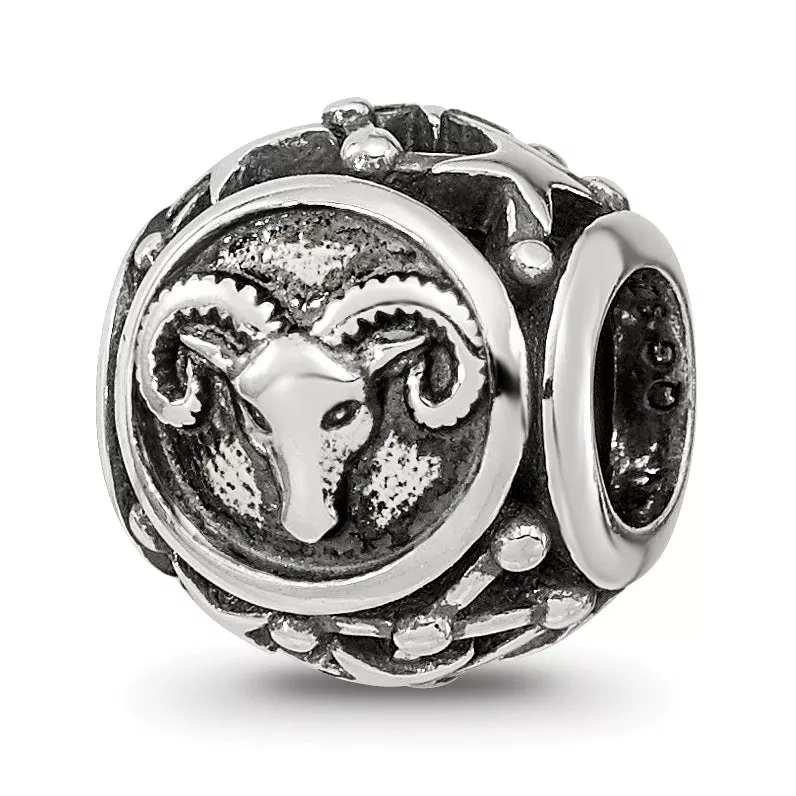 Sterling Silver Reflections Antiqued Zodiac Aries Bead