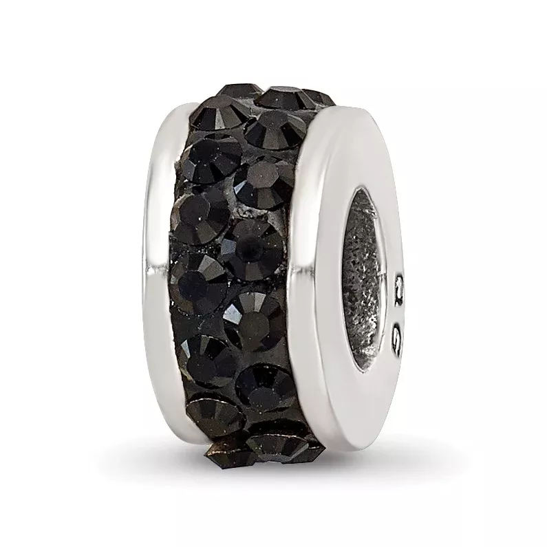 Sterling Silver Reflections Black Double Row Preciosa Crystal Bead