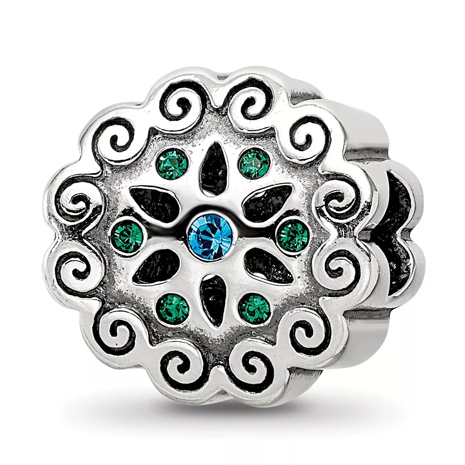 Sterling Silver Reflections Blue/Green Crystals Flower Bead