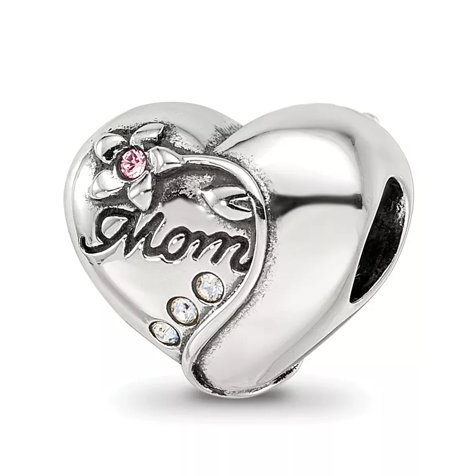 Sterling Silver Reflections Crystals Mother's Heart Bead