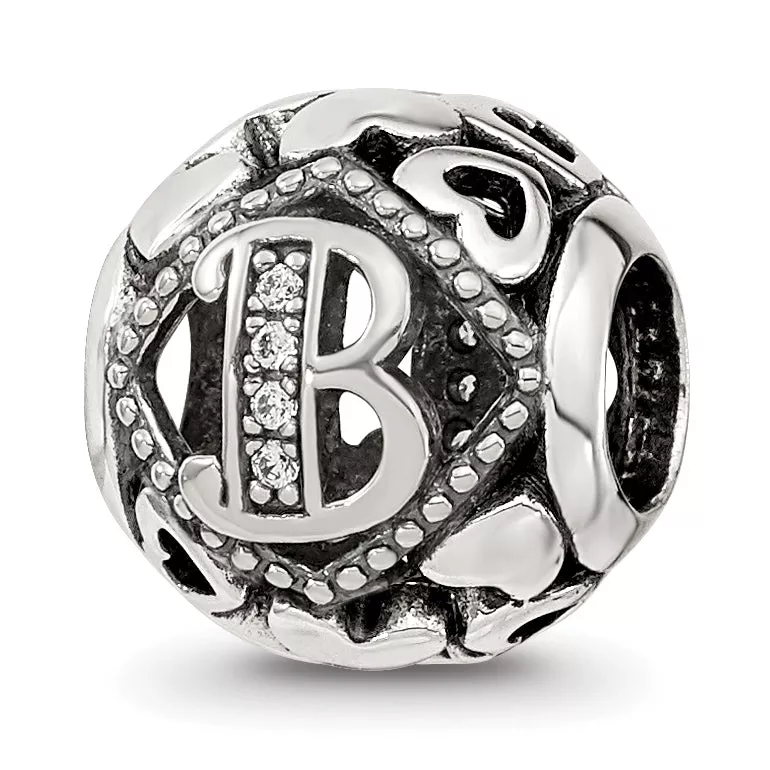 Sterling Silver Reflections CZ Letter B Bead