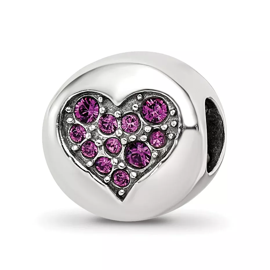 Sterling Silver Reflections Feb Purple Crystal Peace Heart Bead