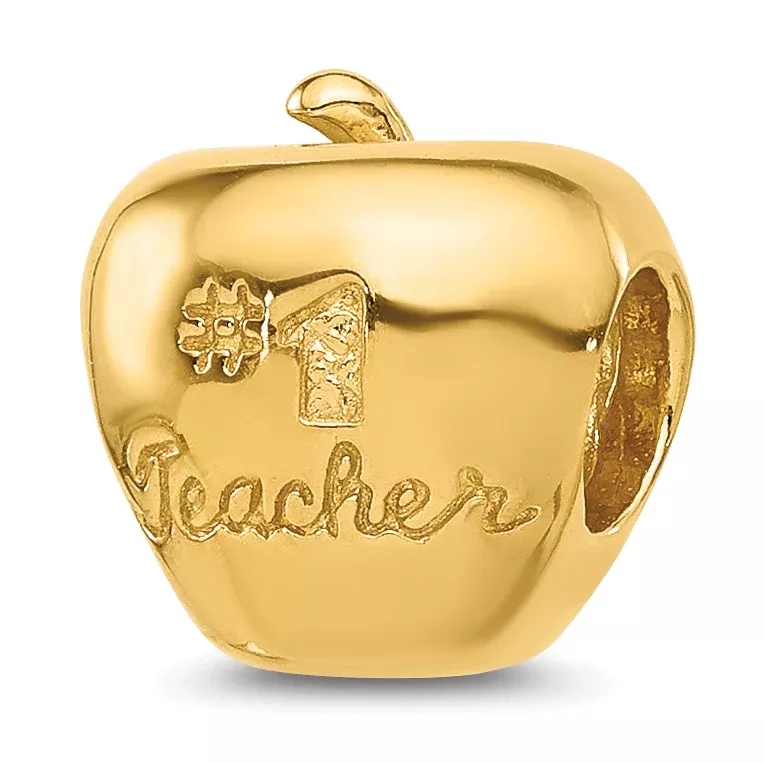 Sterling Silver Reflections Gold-plated Number 1 Teacher Apple Bead
