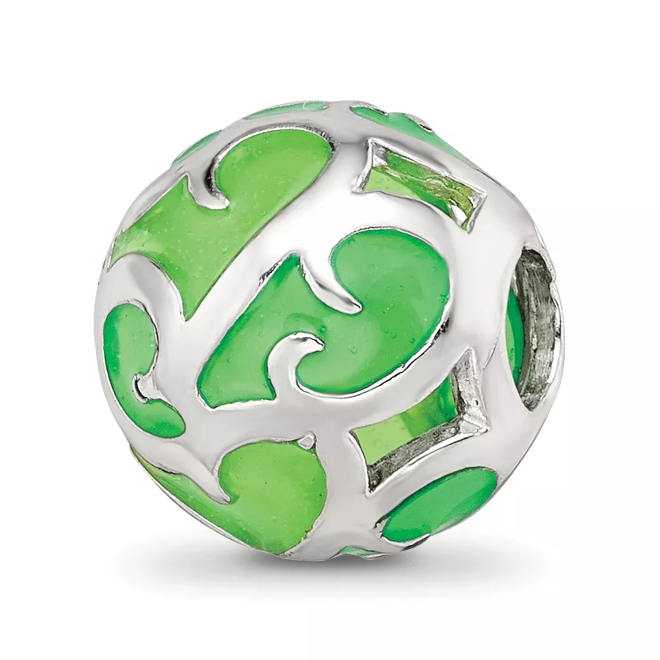 Sterling Silver Reflections Green Filigree Enameled Bead
