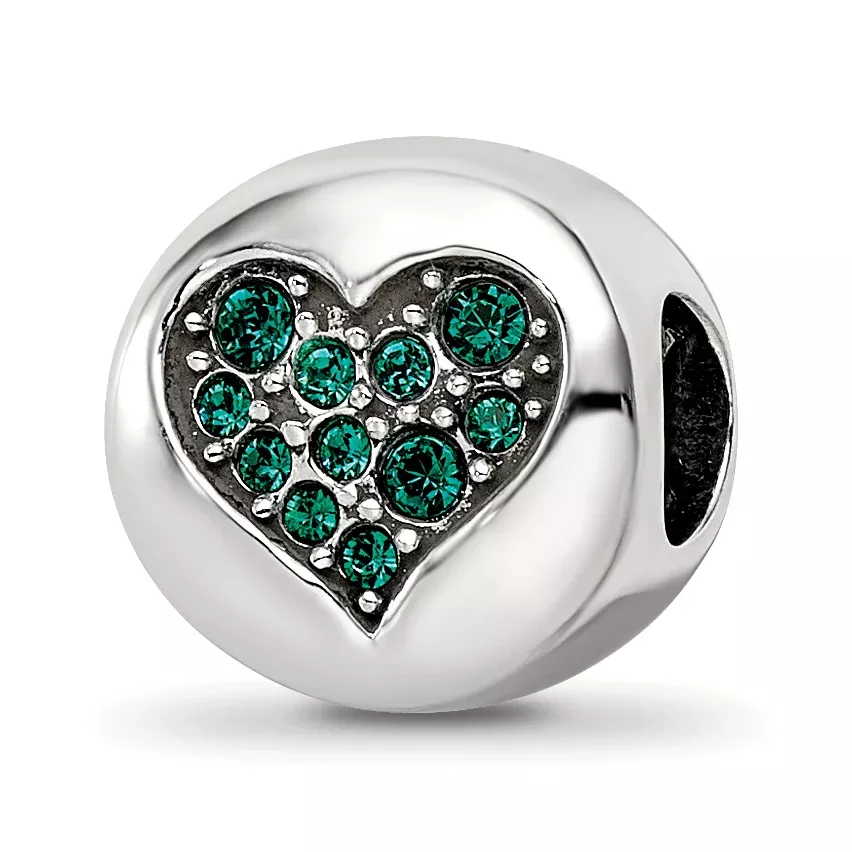 Sterling Silver Reflections May Green Crystal Success Heart Bead