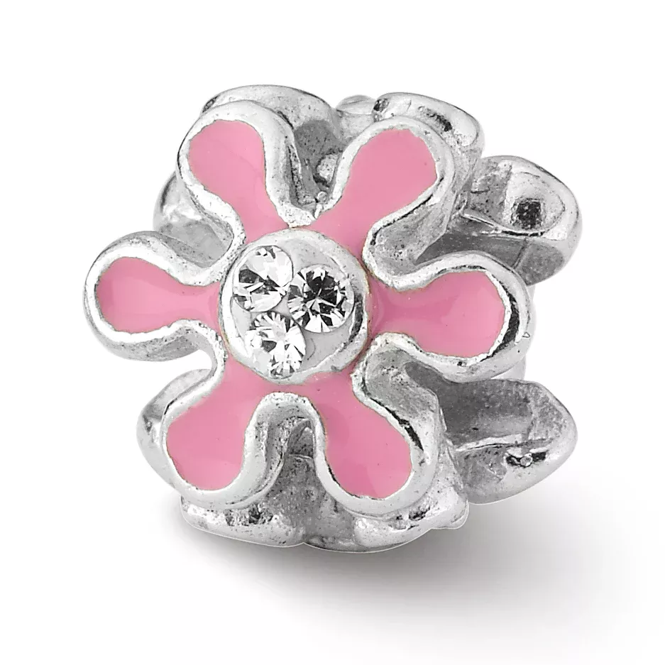 Sterling Silver Reflections Pink Flower w/Crystal Bead