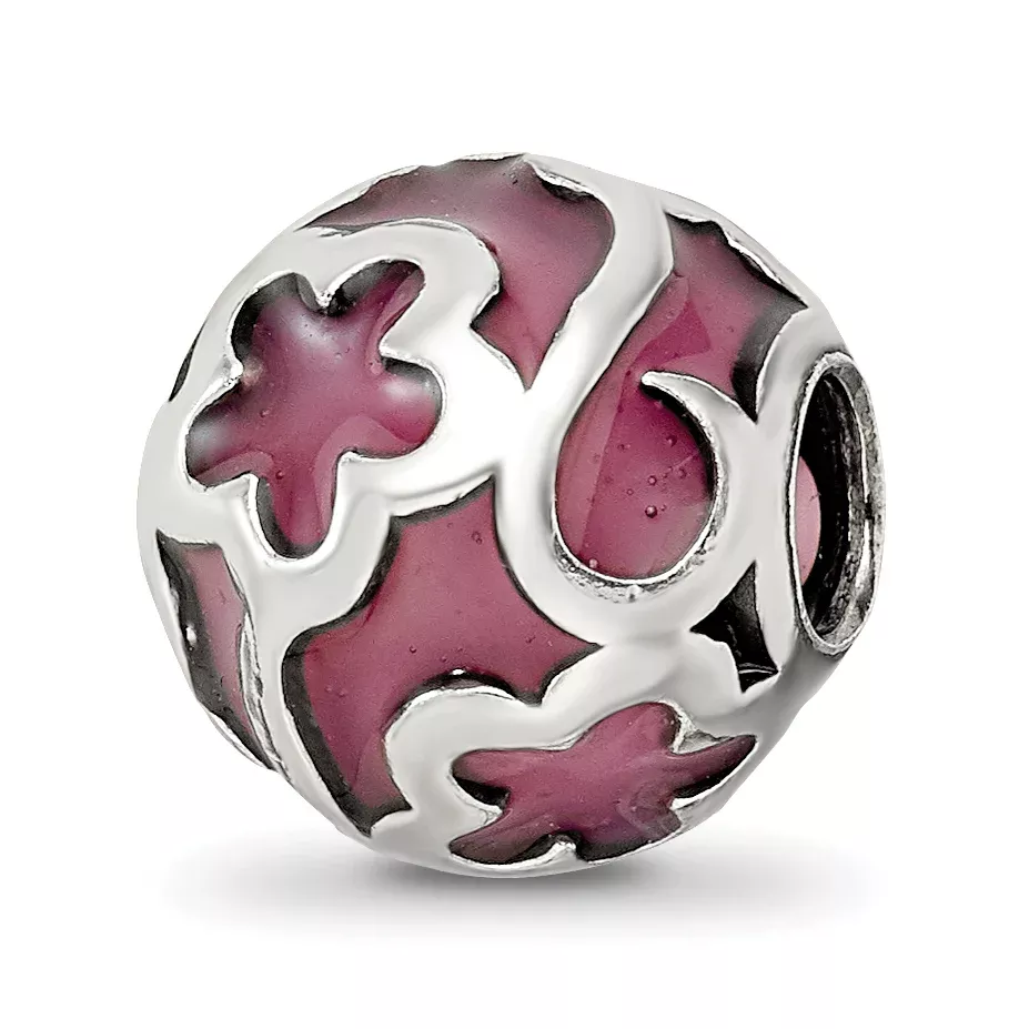 Sterling Silver Reflections Purple Floral Enameled Bead