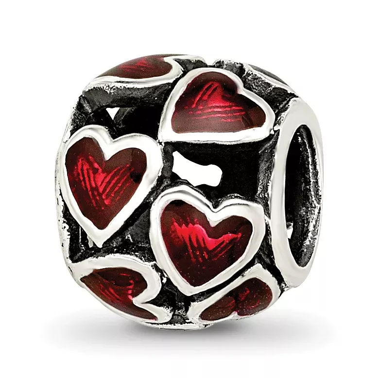 Sterling Silver Reflections Red Enamel Filigree Heart Bead