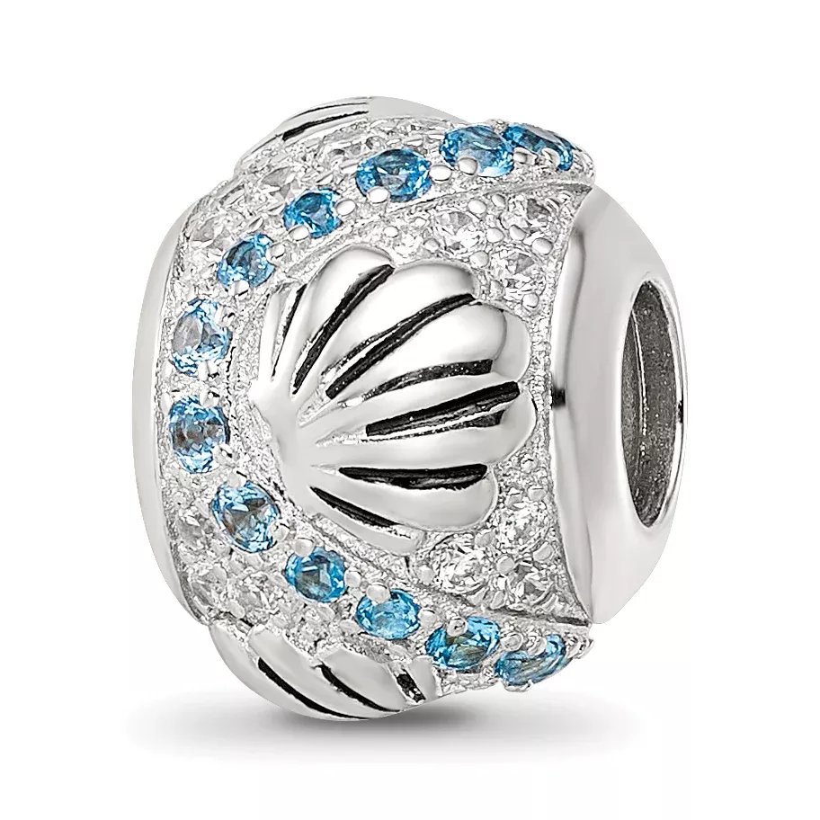 Sterling Silver Reflections Rhod-plated Blue Spinel & CZ Sea Shell Bead