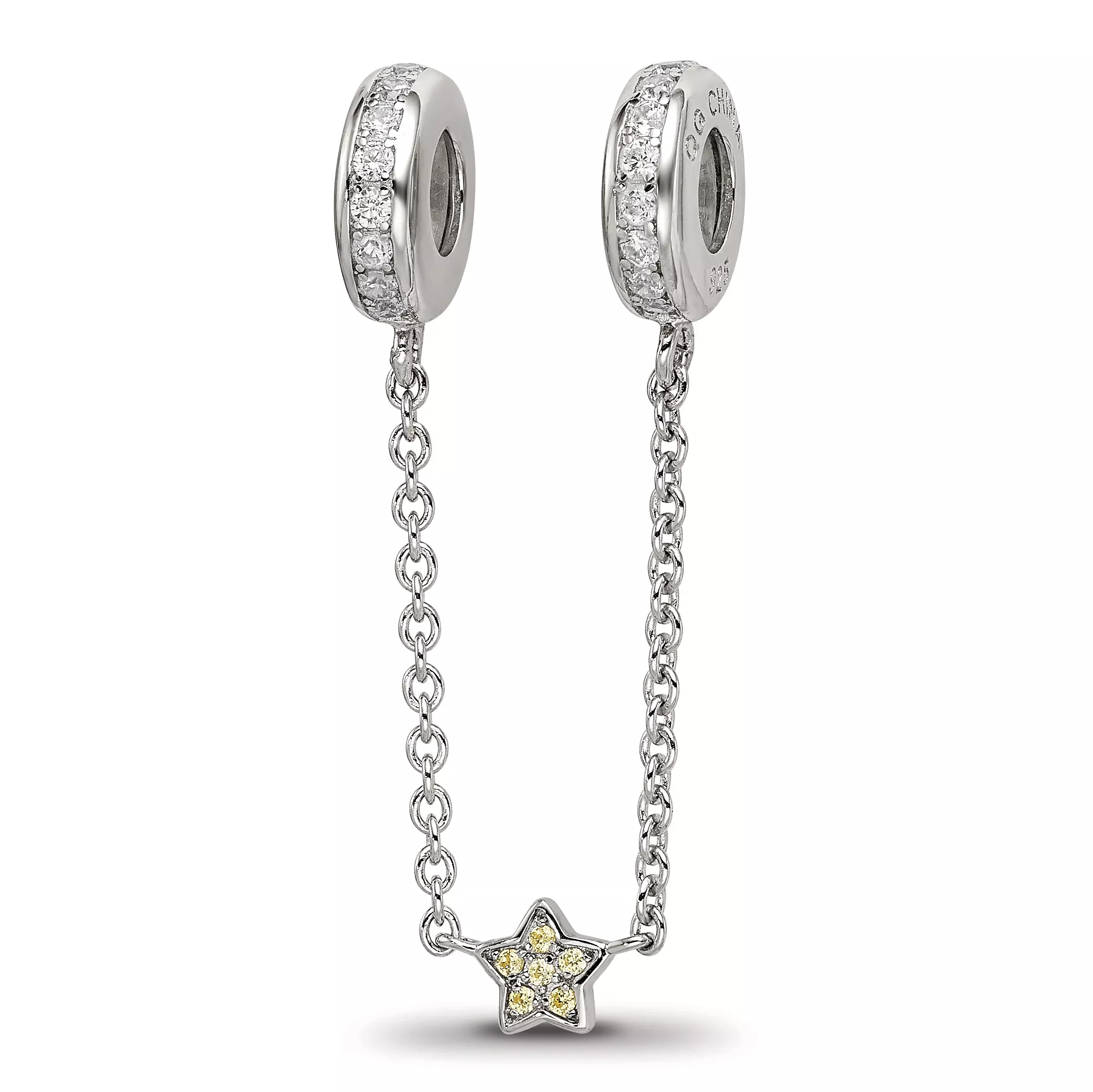 Sterling Silver Reflections Rhodium-plated 3in Security Chain CZ Beads