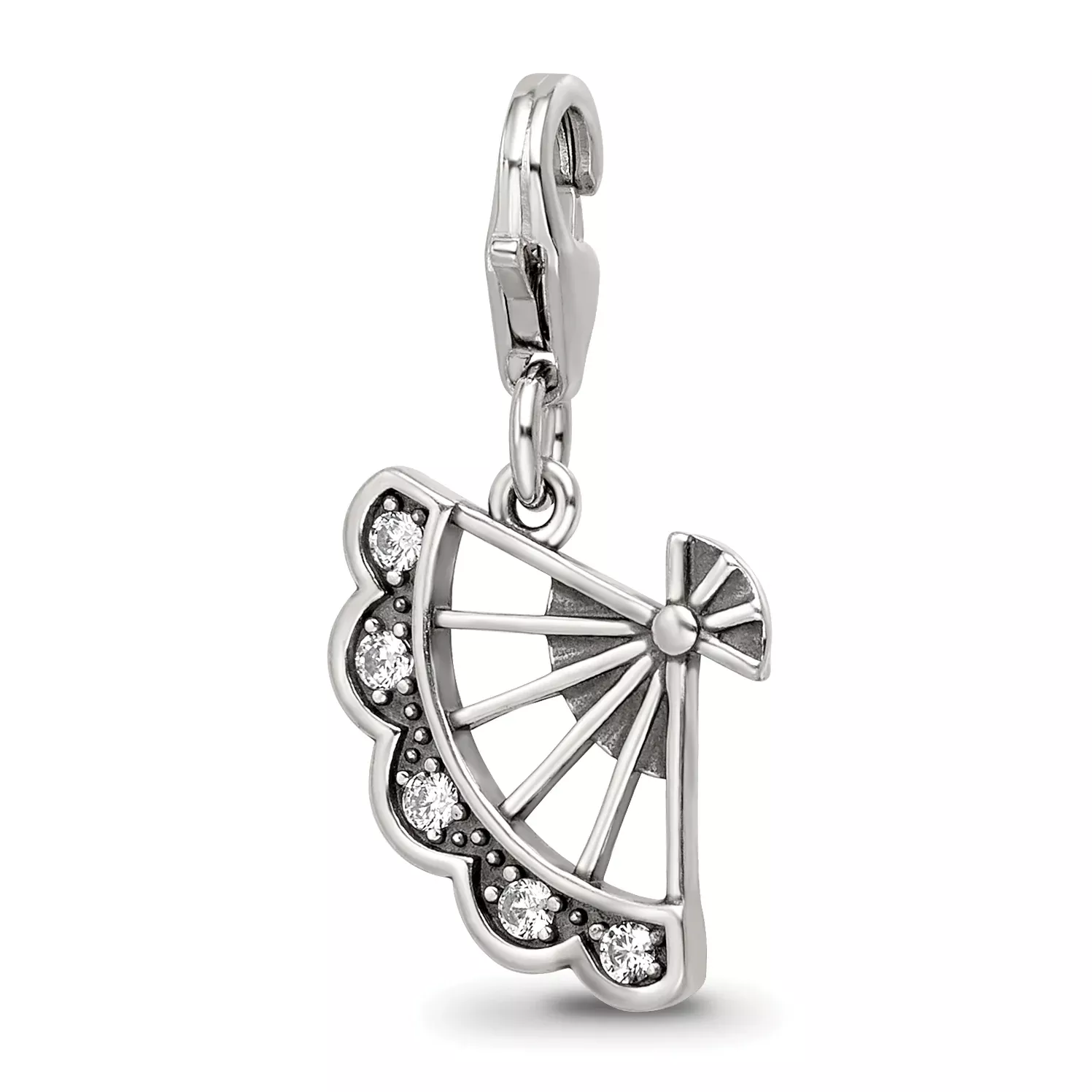 Sterling Silver Reflections Rhodium-plated CZ Fan Click-On Bead
