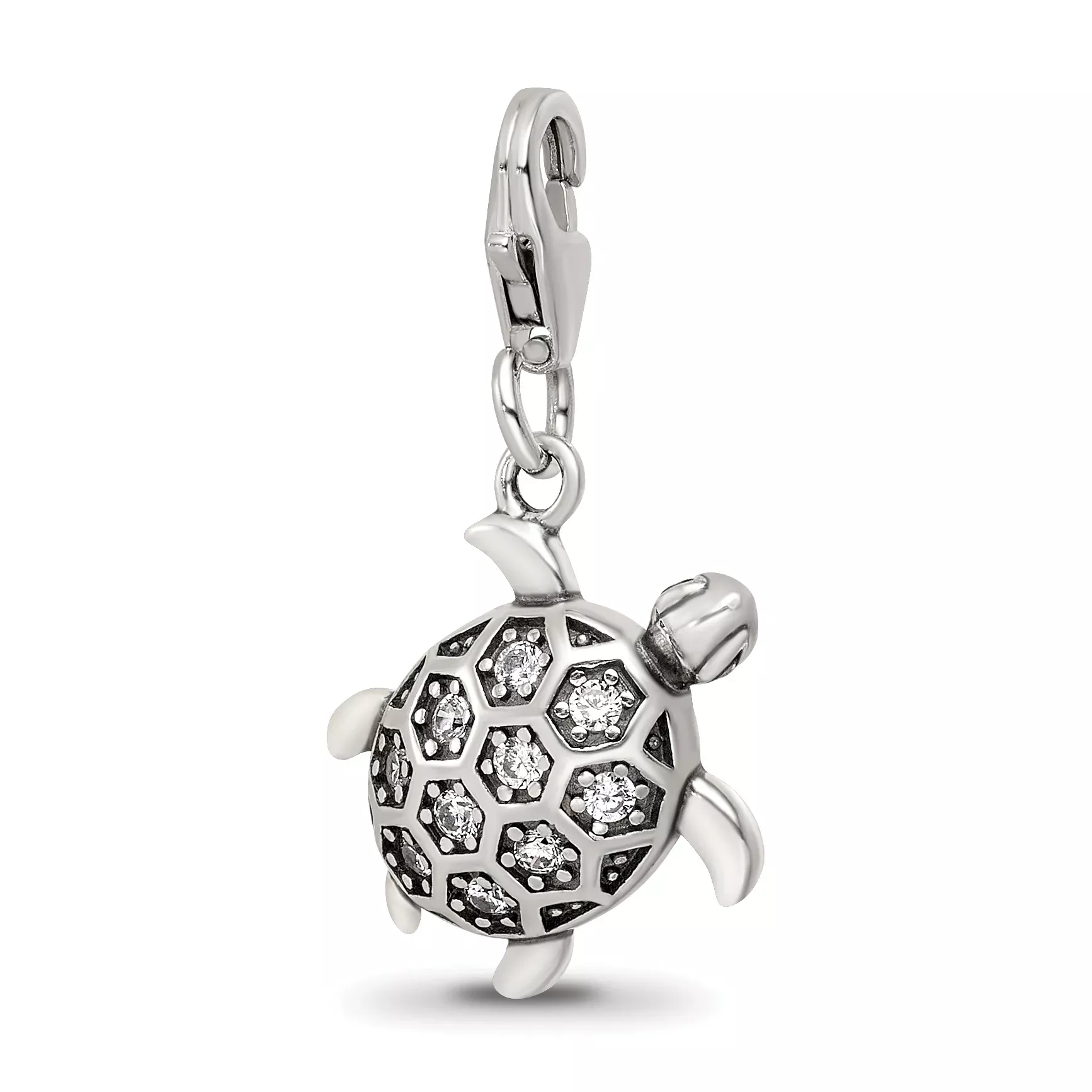 Sterling Silver Reflections Rhodium-plated CZ Sea Turtle Click-On Bead