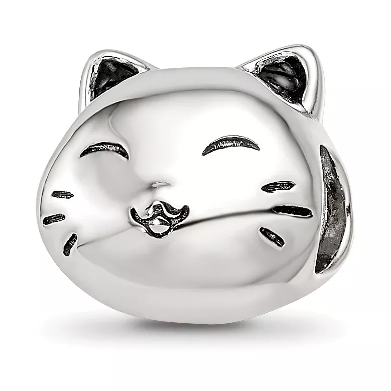 Sterling Silver Reflections Rhodium-plated Enamel Cat Bead