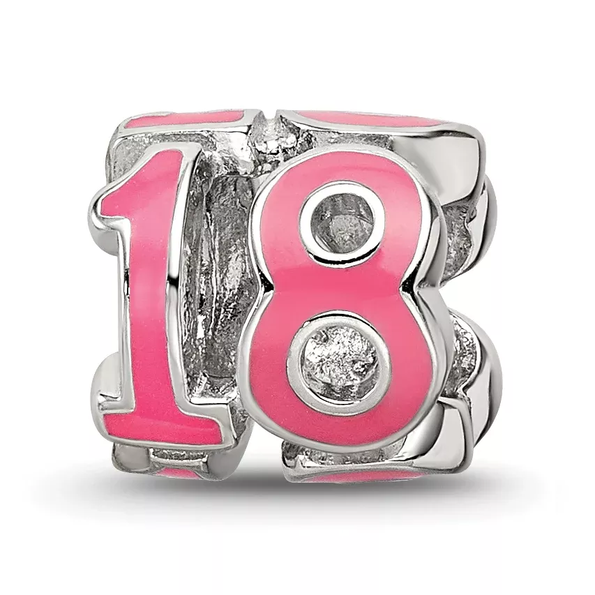 Sterling Silver Reflections Rhodium-plated Pink Enameled 18 Bead