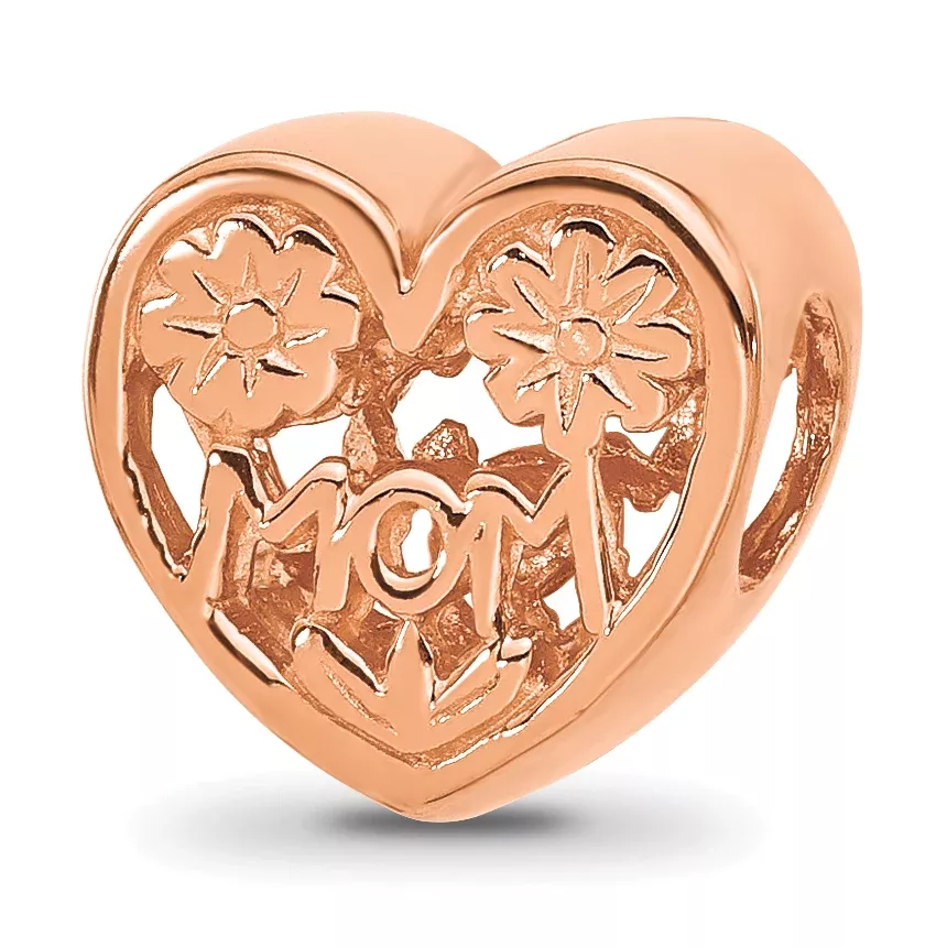 Sterling Silver Reflections Rose Gold-plated Floral Mom Heart Bead