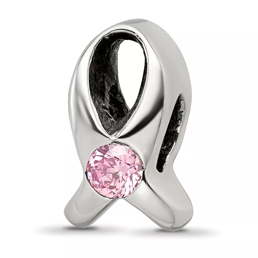 Sterling Silver Reflections Silver Ribbon with Pink CZ Bead