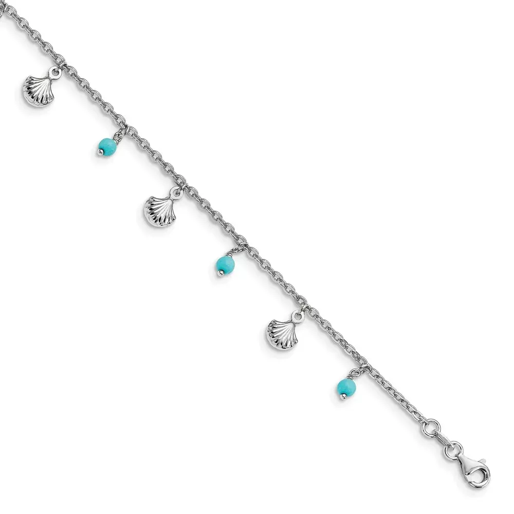 Sterling Silver Rh-Plated Turquoise Shells 9In Plus 1In Ext. Ankle