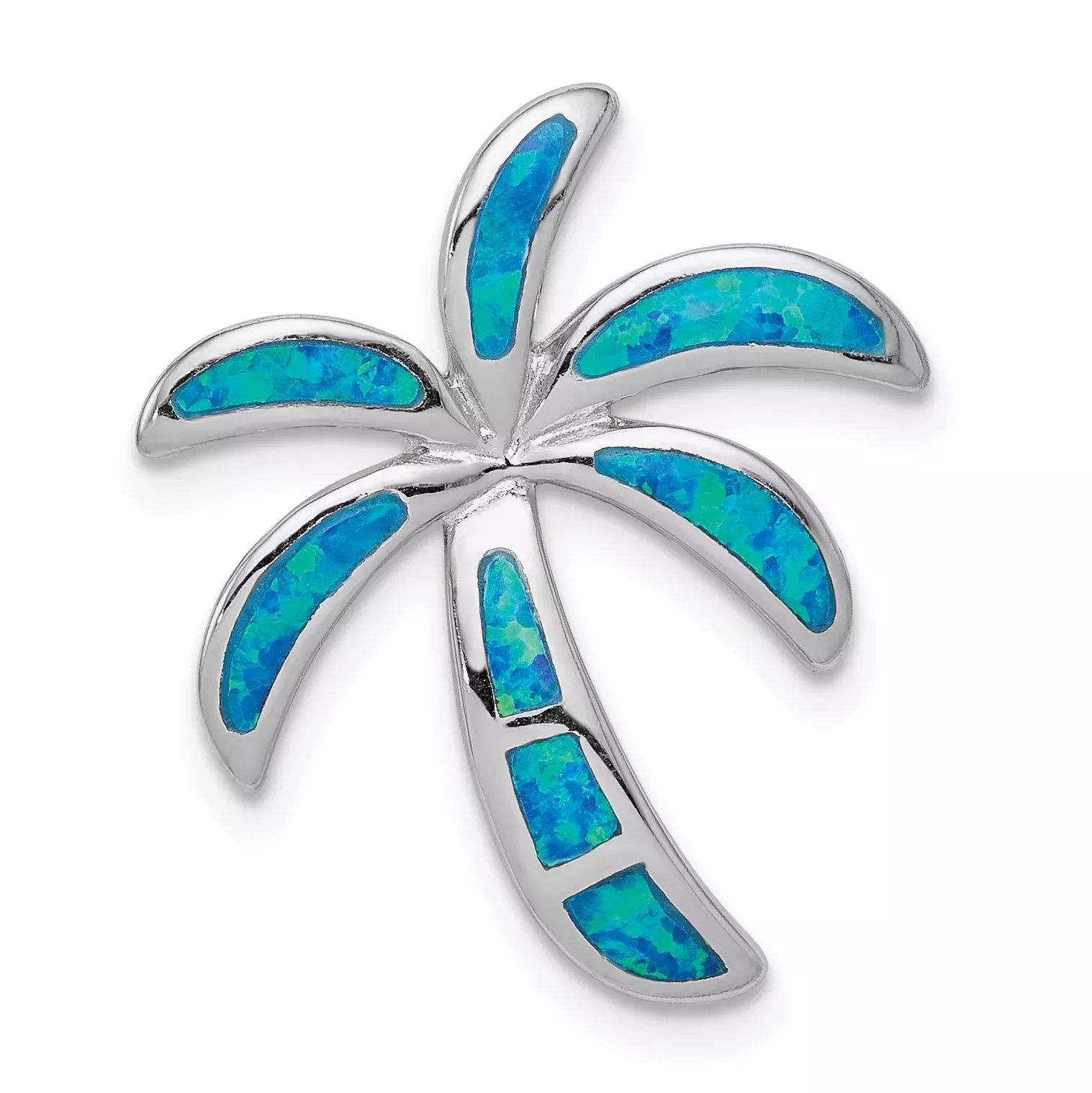 Sterling Silver Rhodium Created Blue Opal Palm Tree Slide
