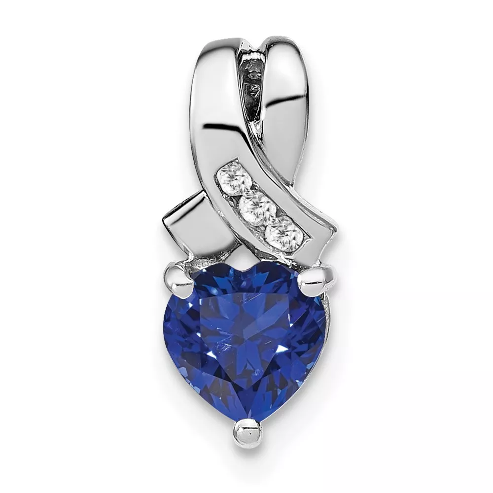 Sterling Silver Rhodium-plated Created Sapphire/Diamond Pendant