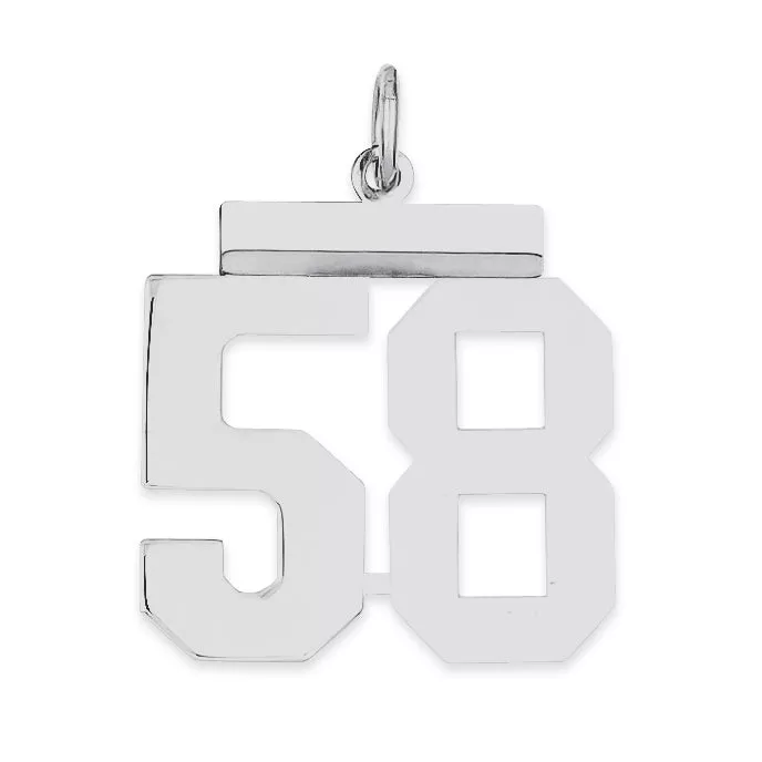 Sterling Silver Rhodium-plated Medium Polished Number 58 Charm