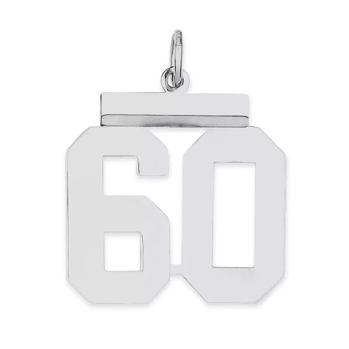 Sterling Silver Rhodium-plated Medium Polished Number 60 Charm