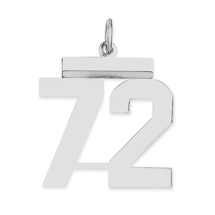 Sterling Silver Rhodium-plated Medium Polished Number 72 Charm