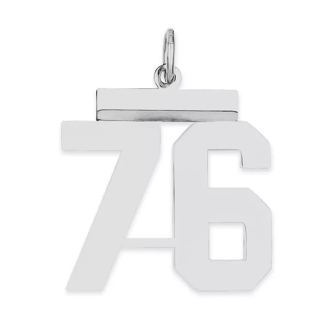 Sterling Silver Rhodium-plated Medium Polished Number 76 Charm